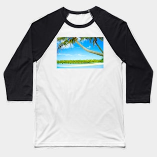 Tropical island lagoon with swinging palms trees Baseball T-Shirt